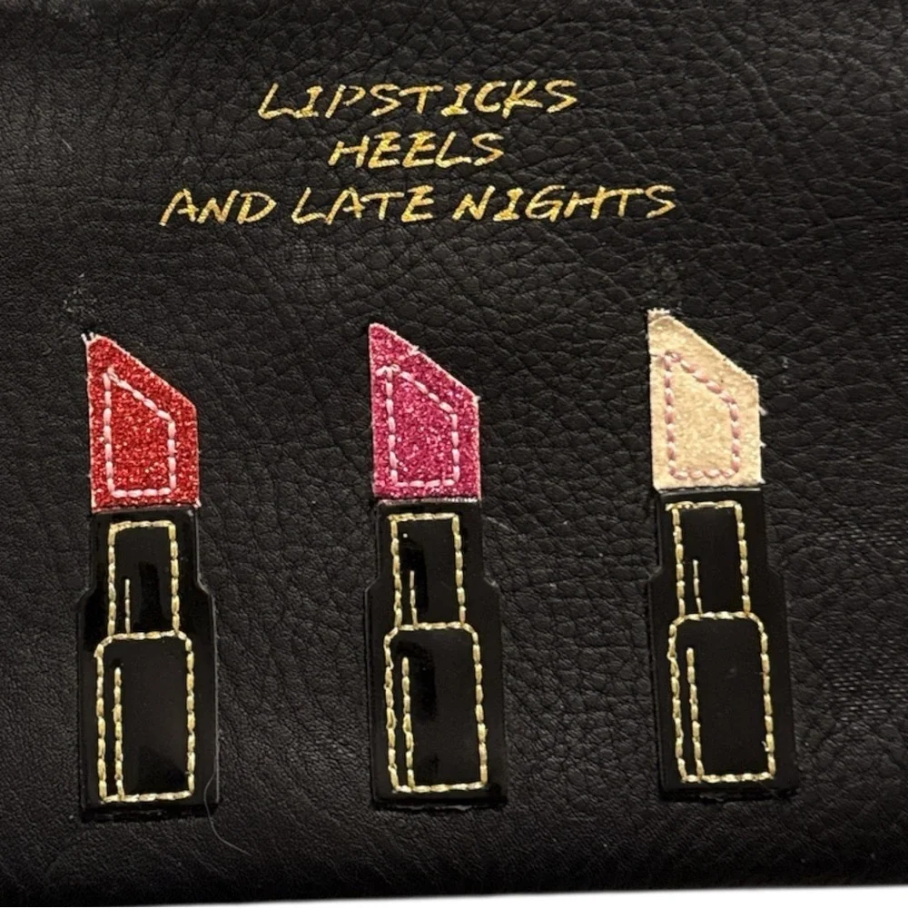 MMS Lipstick Heels Late Nights Black Wristlet Clutch Makeup Bag White Pink Red